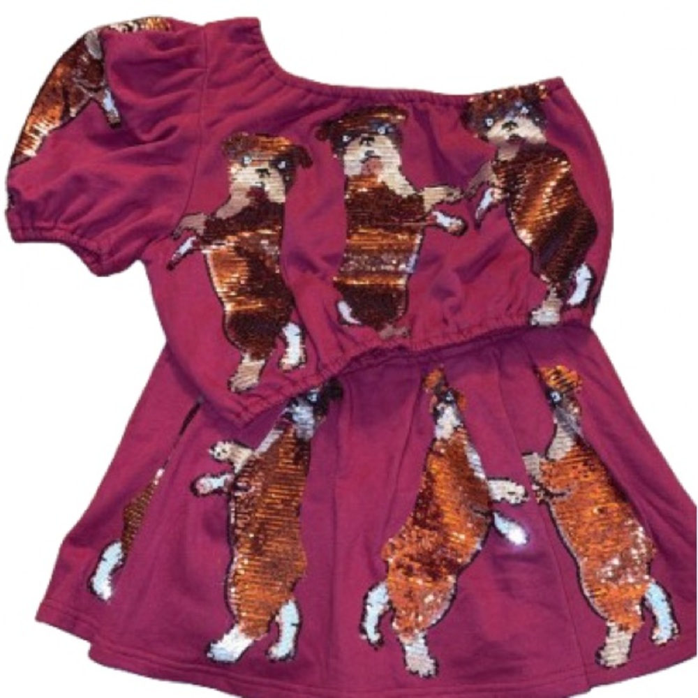 QUEEN OF SPARKLES Burgundy Sequin Dog Top
